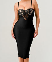 Load image into Gallery viewer, Black Cocktail Sleeveless Lace Bandage Midi Dress