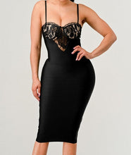 Load image into Gallery viewer, Black Cocktail Sleeveless Lace Bandage Midi Dress