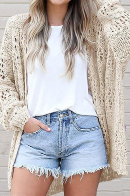 Crochet Beige Dolman Knit Sleeve Cardigan