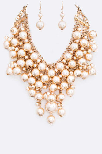 Gold Thousand Pearls Statement Necklace Set