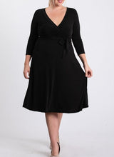 Load image into Gallery viewer, Plus Size 3/4 Sleeve White Belted Wrap Dress