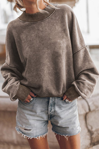 Mineral Washed Mocha Acid Dye Sweatshirt Pullover Sweater