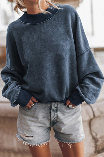 Mineral Washed Blue Acid Dye Sweatshirt Pullover Sweater