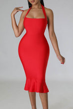 Load image into Gallery viewer, Audrey Coral Pink Peplum Halter Bodycon Midi Dress