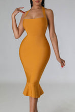 Load image into Gallery viewer, Audrey Coral Orange Peplum Halter Bodycon Midi Dress