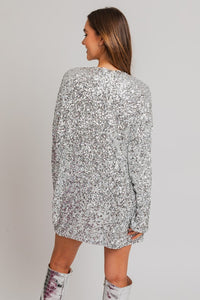 Illuminated Silver Long Sleeve Sequin Mini Dress