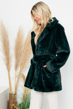 Load image into Gallery viewer, Emerald Green Faux Fur Belted Long Sleeve Coat