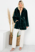 Load image into Gallery viewer, Emerald Green Faux Fur Belted Long Sleeve Coat