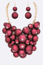 Load image into Gallery viewer, Burgundy Matted Finish Mix Beads Statement Necklace Set