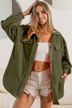 Load image into Gallery viewer, Fleece Olive Green Buttoned Down Oversized Jacket