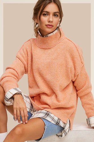 Ella Knit Cozy Warm Pumpkin Mock Style Long Sleeve Sweater