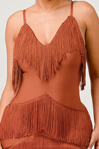 Beautiful Tassel Fringe Rust Midi Dress