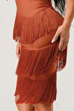 Load image into Gallery viewer, Beautiful Tassel Fringe Rust Midi Dress