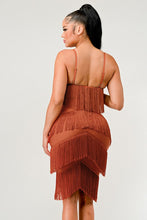 Load image into Gallery viewer, Beautiful Tassel Fringe Rust Midi Dress