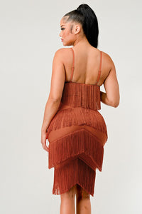 Beautiful Tassel Fringe Rust Midi Dress