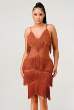 Load image into Gallery viewer, Beautiful Tassel Fringe Rust Midi Dress