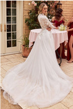 Load image into Gallery viewer, Victorian White Long Sleeve Lace Wedding Ball Gown