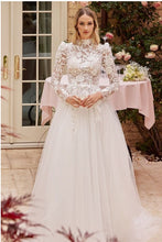 Load image into Gallery viewer, Victorian White Long Sleeve Lace Wedding Ball Gown