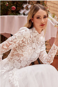 Victorian White Long Sleeve Lace Wedding Ball Gown