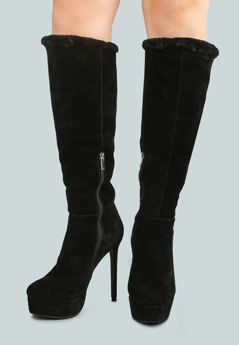 Saldana Black Convertible Suede Leather High Boots