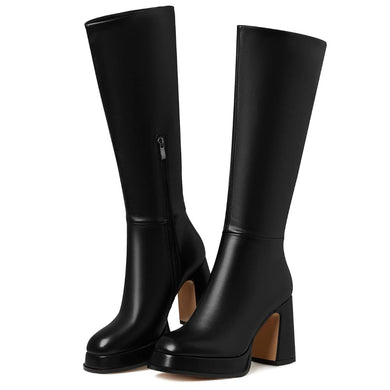 Black Knee High Faux Leather Platform Style Boots