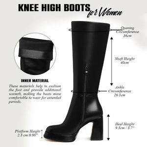 Black Knee High Faux Leather Platform Style Boots