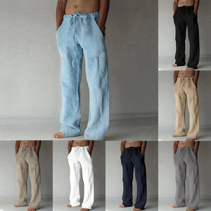 Men's Khaki Lightweight Linen Drawstring Pants