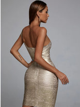 Load image into Gallery viewer, Bandage Gold Metallic One Shoulder Dress