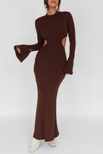 Load image into Gallery viewer, Chocolate Brown Long Sleeve Flared Cuffs Knit Maxi Dress