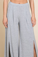 Load image into Gallery viewer, Heather Grey High Waist Deep Slit Wide Leg Pants