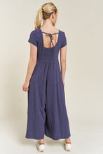 Load image into Gallery viewer, Plus Size Navy Blue Linen Button Down Wide Leg Jumpsuit