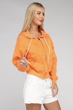 Load image into Gallery viewer, Orange Acid Wash Fleece Cropped Zip-Up Hoodie