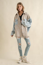 Load image into Gallery viewer, Tweed Mixed Charcoal Denim Jacket with Fringed Hem