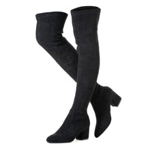 Load image into Gallery viewer, Stretch Black Thigh High Suede Over The Knee Boots