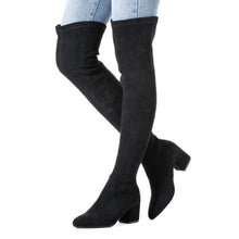 Load image into Gallery viewer, Stretch Black Thigh High Suede Over The Knee Boots