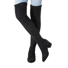 Load image into Gallery viewer, Stretch Black Thigh High Suede Over The Knee Boots