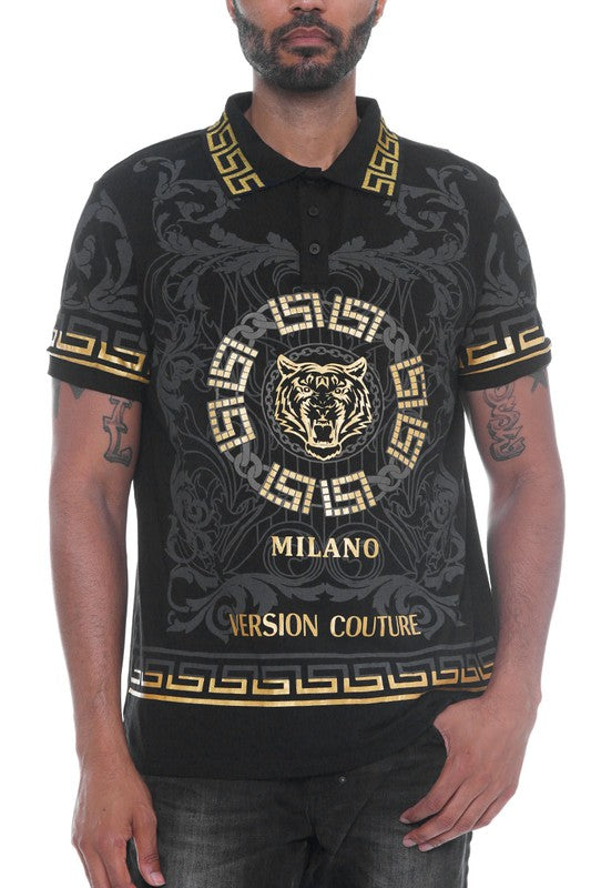 Version Couture Italian Black Polo Button Down Shirt