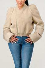 Load image into Gallery viewer, Plush Puff Cream Sleeve Bomber Jacket