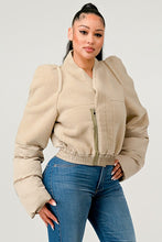 Load image into Gallery viewer, Plush Puff Cream Sleeve Bomber Jacket