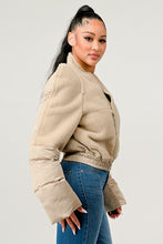 Load image into Gallery viewer, Plush Puff Cream Sleeve Bomber Jacket