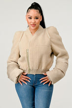 Load image into Gallery viewer, Plush Puff Cream Sleeve Bomber Jacket