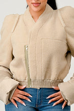 Load image into Gallery viewer, Plush Puff Cream Sleeve Bomber Jacket