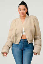 Load image into Gallery viewer, Plush Puff Cream Sleeve Bomber Jacket