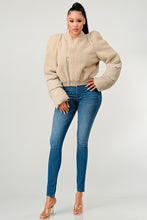 Load image into Gallery viewer, Plush Puff Cream Sleeve Bomber Jacket