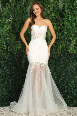 Sweetheart White Lace Embroidered Mesh Mermaid Gown