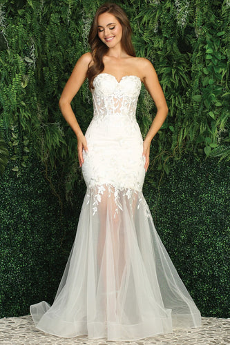 Sweetheart White Lace Embroidered Mesh Mermaid Gown