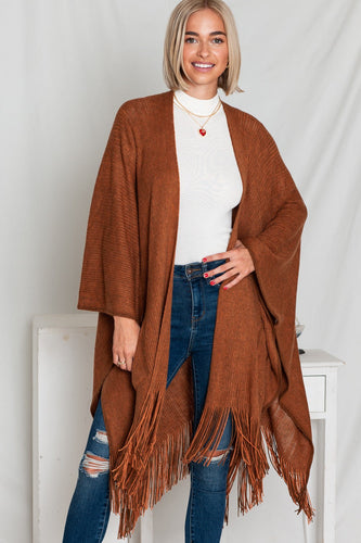 Harlow Knit Rust Braided Fringe Winter Cardigan w/Pockets