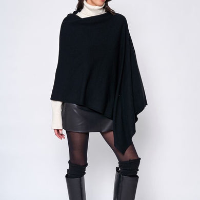 Beautiful Knit Black Asymmetrical Poncho