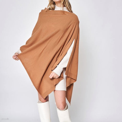 Beautiful Knit Camel Asymmetrical Poncho