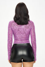 Load image into Gallery viewer, Pretty Purple Sequin Mesh Long Sleeve Top